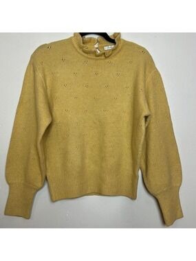 Lush Wool Blend Ruffle Mock Collar Drop Shoulder Eyelet Sweater